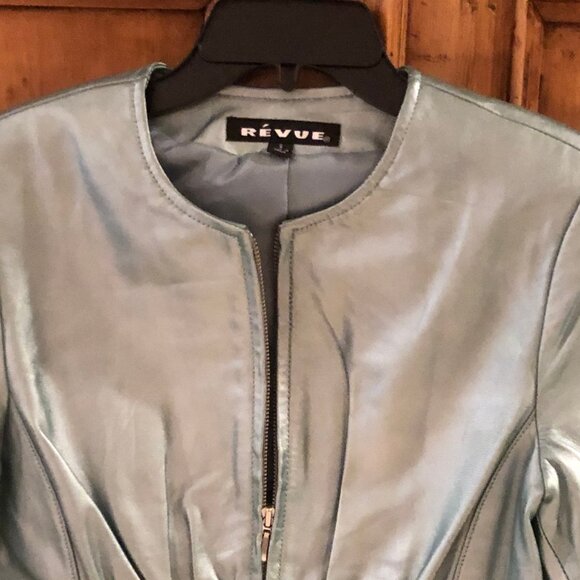FRENCH EUC VINTAGE GENUINE LEATHER! RÉVUE Metallic Blue Jacket - Picture 11 of 11